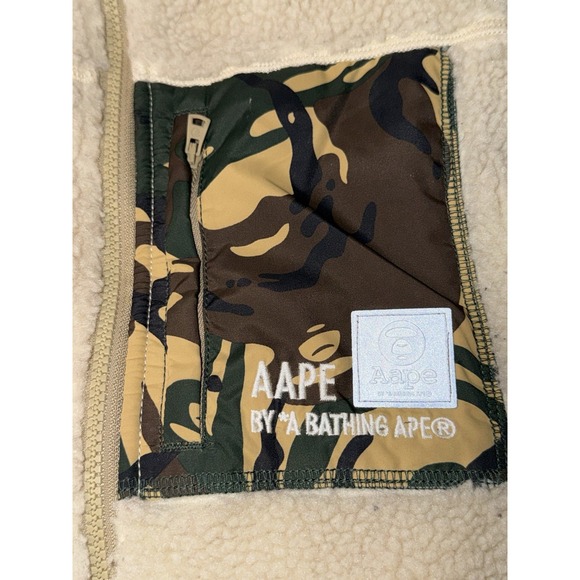 AAPE by A Bathing Ape Sherpa Fleece Vest Camo Trim Full Zip Men's Small - Picture 12 of 12
